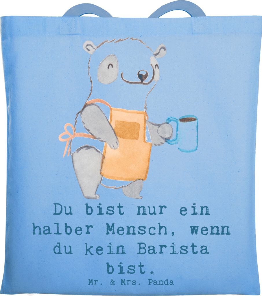 Mr. & Mrs. Panda Jutebeutel Barista Herz - Sky Blue - Geschenk, Shopping Tasche, Schultasche, Ausbildung, Tote Bag, Kaffee, dokumententasche, Stoff...