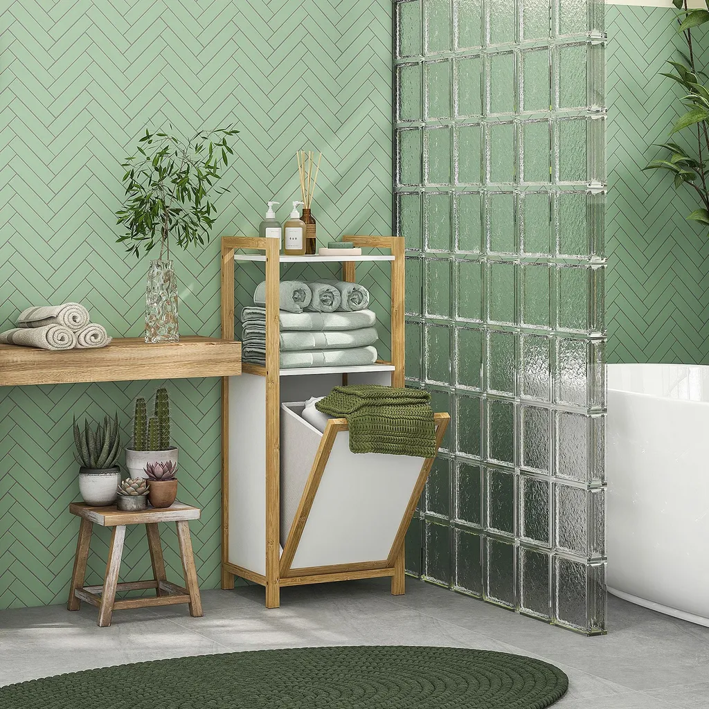 Rangement linge salle de bain en bambou : solution gain de place 40cm