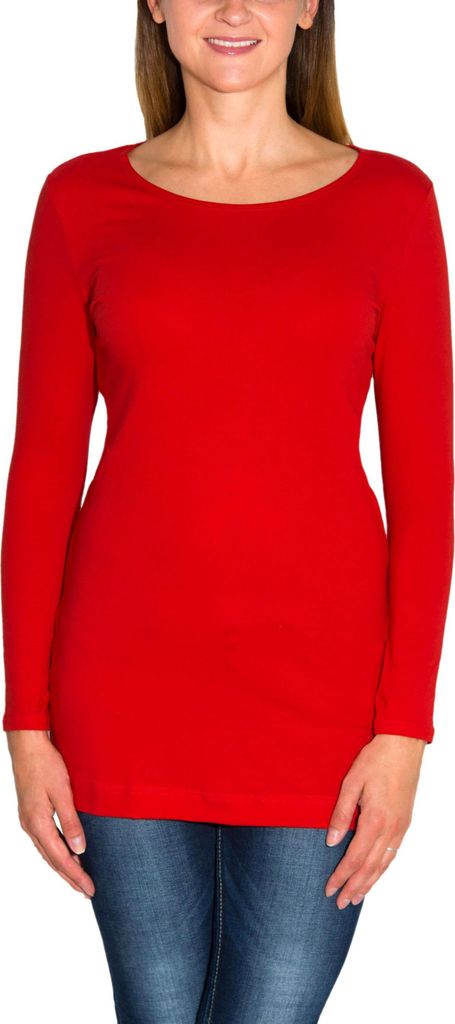 Alkato Damen Langarm Longshirt Langarmshirt Tunika Basic Shirt, Farbe: Rot, Größe: XL