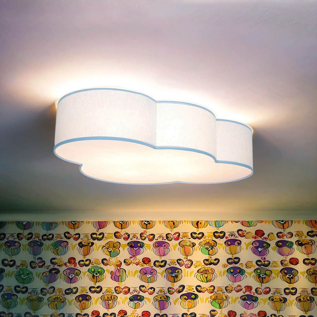 Wolkenlampe Blau Stoff 4x E27 L: 62 cm H: 12 cm flach blendarm Kinderzimmerleuchte Deckenlampe