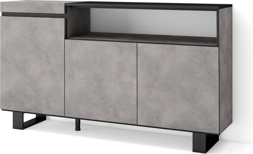 Sideboard, Highboard, 150x87x35cm, 3 Türen, Industriedesign, Zementgrau