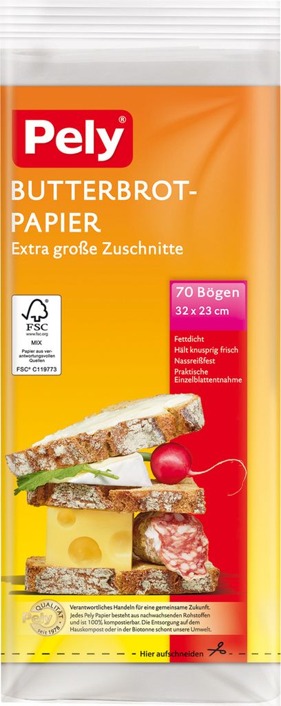 Carta per tramezzini Pely extra large greaseproof 70 pezzi Immagine del prodotto 