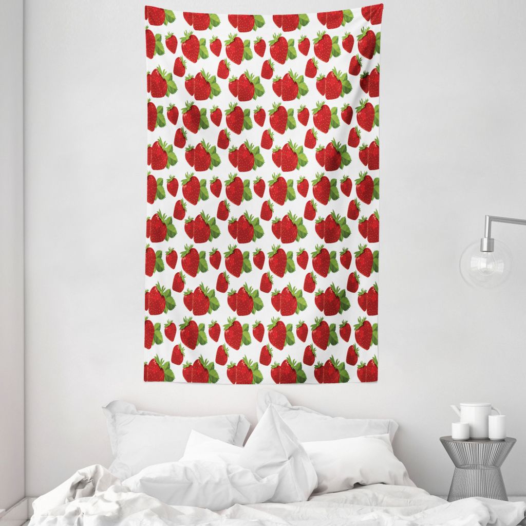ABAKUHAUS Erdbeere Wandteppich und Tagesdecke, köstliche Bio aus Weiches Mikrofaser Stoff Waschbar ohne Verblassen Digitaldruck, 140 x 230 cm, Lin...