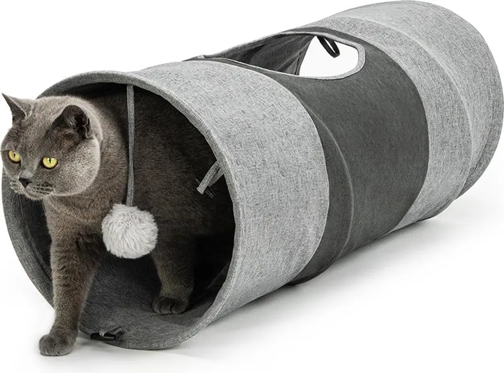 Lionto Tunnel Gioco Gatto in Lino Sintetico 30x70cm | Grigio Elegante