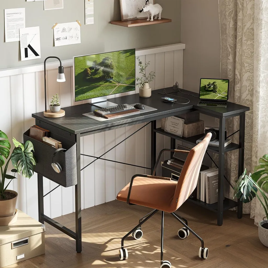 Bureau d'angle avec multiprise et rangements 120x70 cm - Design Moderne - 2