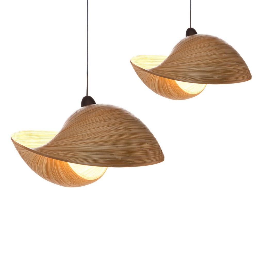Handgefertigter Pendelleuchte Hängelampe , exklusiver Design-Pendellampenschirm aus Natur Bambus Muschel für Wohn- und Schlafzimmer, Ø 50 cm x 2...