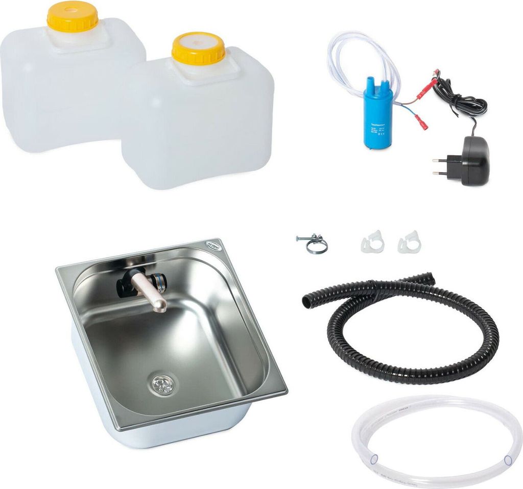 230V Camping Spüle Bausatz Waschbecken 354x325x150 Integr. Reisemobil Womo T5 T6