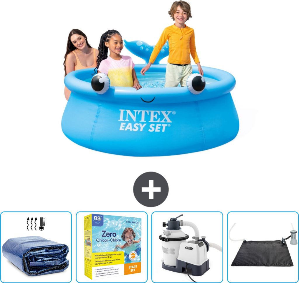 Intex runder aufblasbarer Easy Set-Pool – 183 x 51 cm – Blau – Wal – im Lieferumfang enthalten Sonnensegel - Wartungspaket - Filterpumpe f...