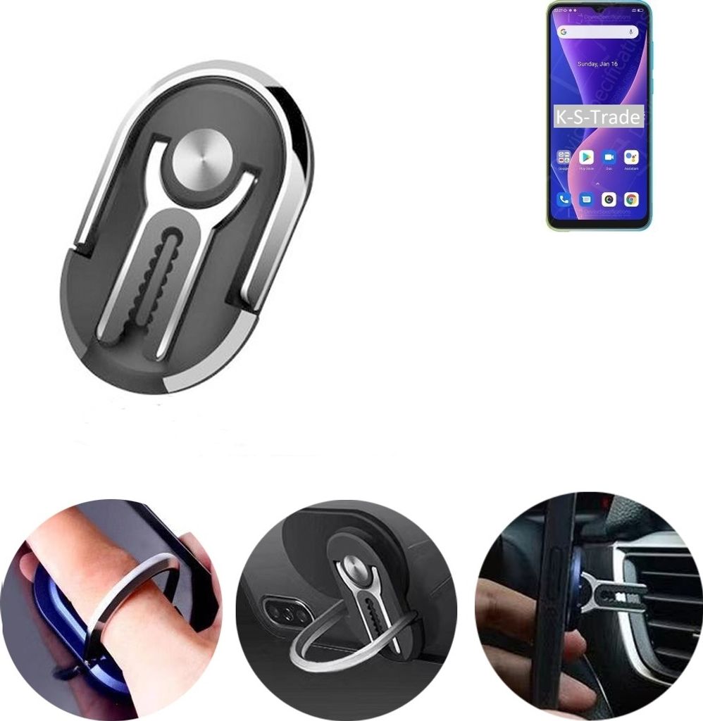K-S-Trade 3in1 Smartphone-Ring Handy-Ring kompatibel mit Blackview Oscal C60 Fingerhalterung Handyring Tischständer Lüftungsgitter-Halterung Tisch