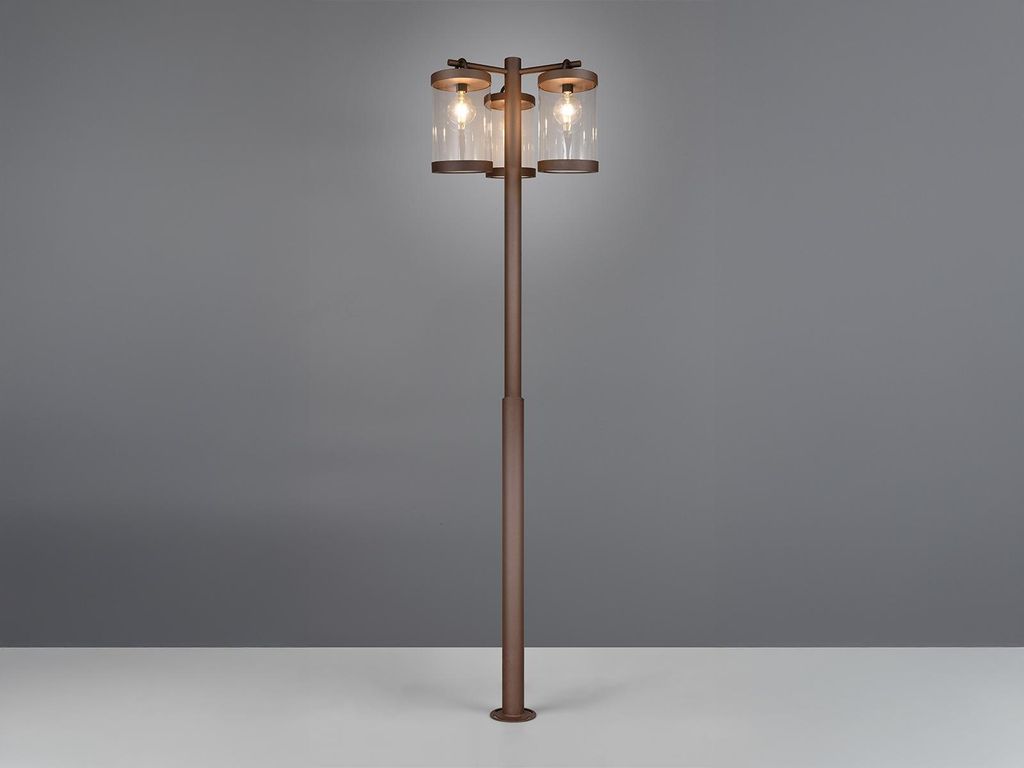 Landhausstil LED Straßenlaterne 3-flammig zur Gartenbeleuchtung, Rostoptik 240cm