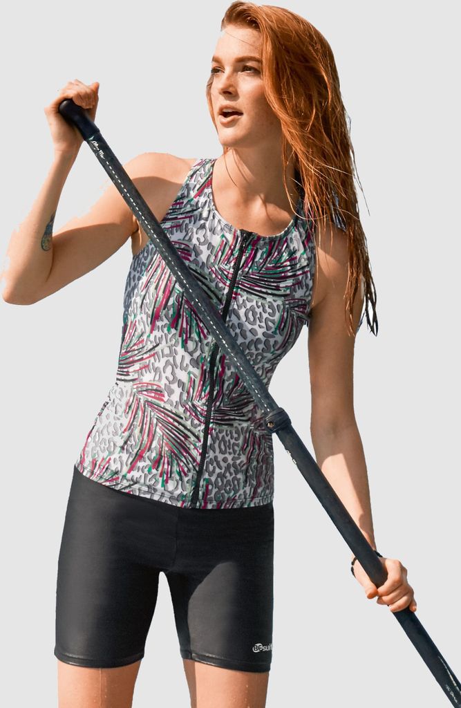 BECO the world of aquasports Tankini Top Schwimm Oberteil BEsuit Racerback Swimtop mit Front-Reißverschluss und Innen-BH in aufregendem Blütendes...