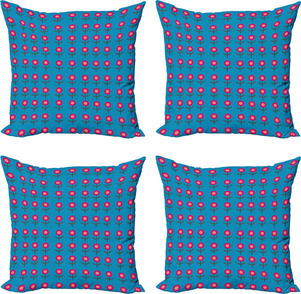 ABAKUHAUS Blumen Kissenbezug Set (4 Stück), Computergrafik Blumen, Moderner Doppelseitiger Digitaldruck, 60 cm x 60 cm, Sea Blue Magenta