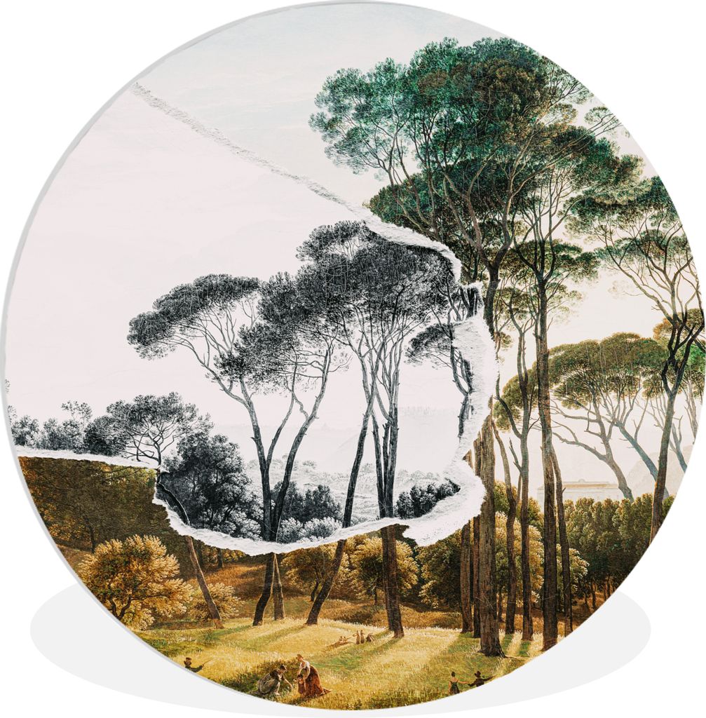 MuchoWow Rundes Wandbild - Runde Bilder Italienische Landschaft Schirmkiefern - Kunst - Hendrik Voogd - Malerei - Schwarz-Weiß - Alte Meister Ø...
