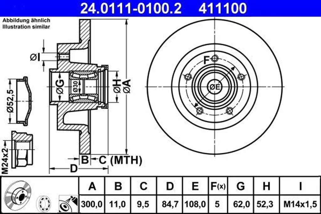 Disque de frein ATE 24.0111-0100.2 Haute Teneur en Carbone pour Vel Satis