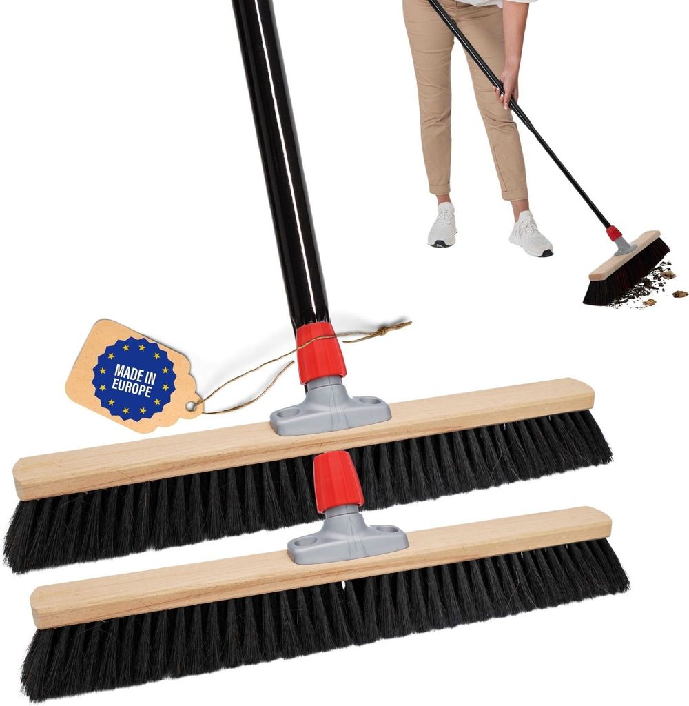 Novaliv Grosser Besen 2x Saalbesen 60 cm mit Stiel Borsten Kunstborsten besen fein Ideal als Werkstattbesen mit Stiel Hallenbesen Industriebesen Ha...