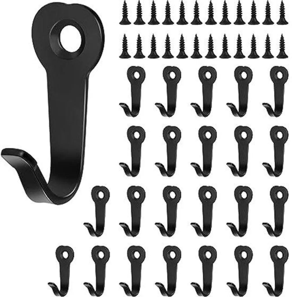 Crochets muraux pour cuisine et salle de bains, 24 supports en métal noir
