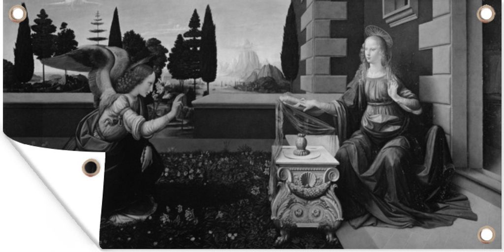 MuchoWow 80x40 cm Outdoor-Poster Gartendeko Sichtschutz Garten Poster für den Garten Die Verkündigung von Leonardo - Leonardo da Vinci