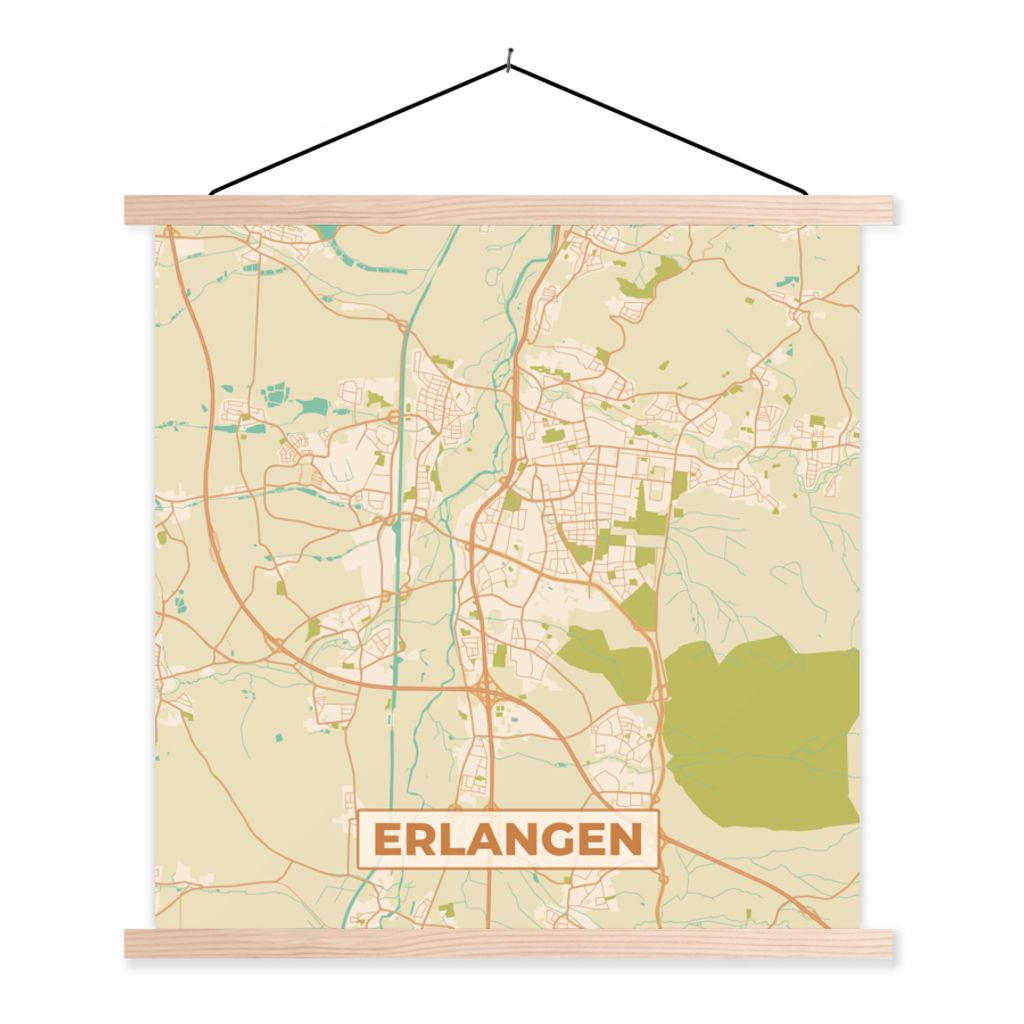 MuchoWow® Textilposter Karte - Erlangen - Vintage - Produktbild 