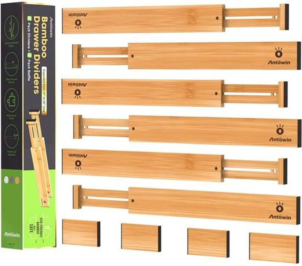 Séparateurs de tiroir en bambou avec ressorts - Longueur 43-56 cm x10