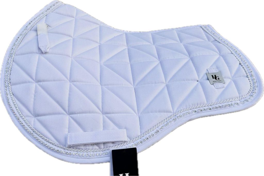Horse Guard Schabracke Springen VS Pony Satteldecke weiß mit Glitzersteine und Kordel Rand Turniedecke Edellook Neu Reiten Springsport