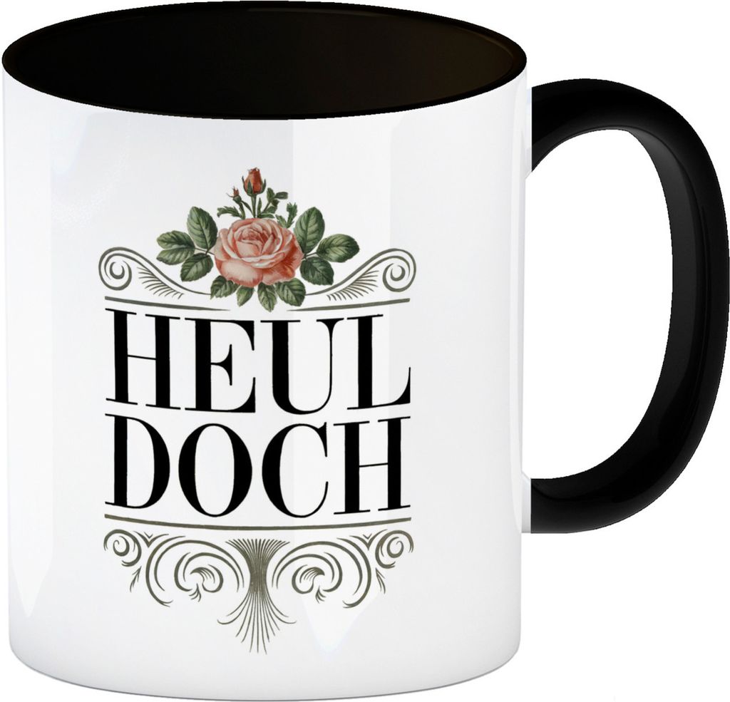 Heul doch Rose Kaffeebecher in schwarz Rosendekor