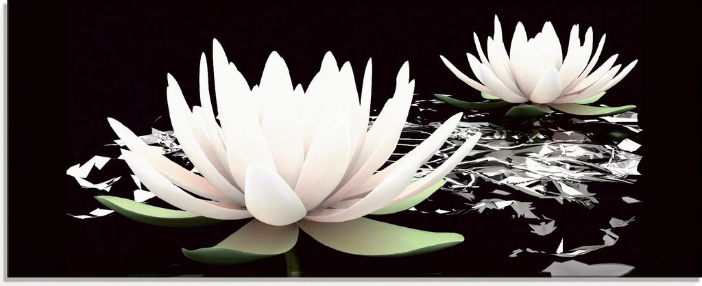 ARTland Glasbild Zwei Lotusblumen auf dem Wasser Größe: 125x50 cm