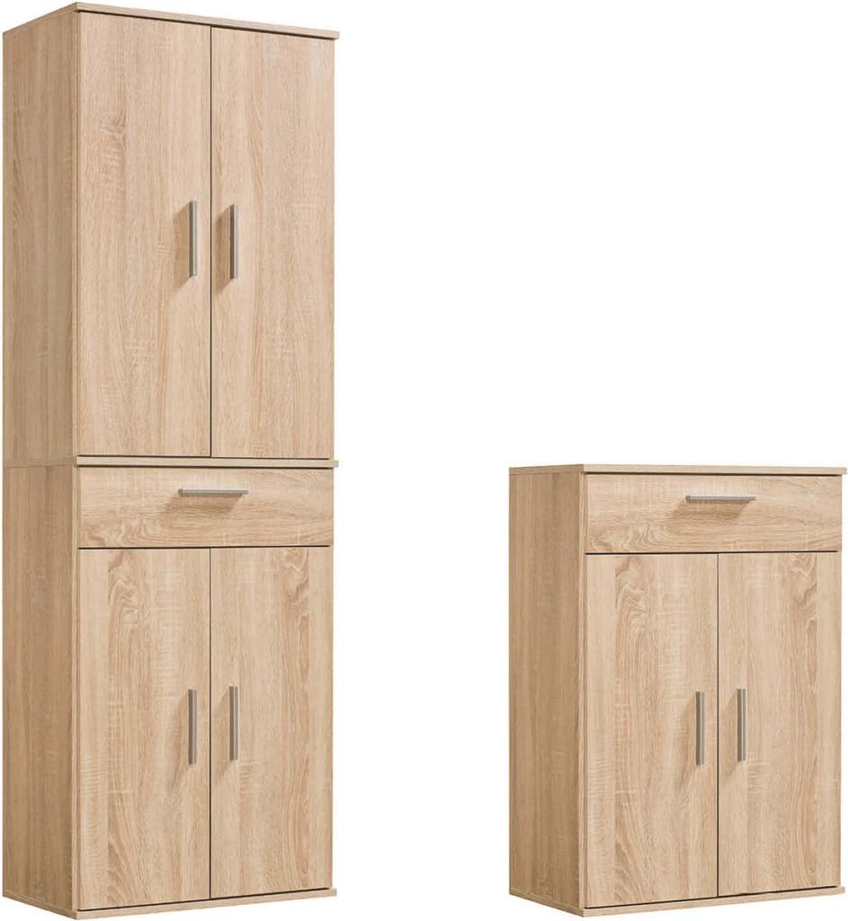 mokebo Mehrzweckschrank Set 2-teilig 'Die Allzweckwaffe', Schrank-Set mit Midischrank & Hochschrank in Sonoma Eiche bzw. Braun, nutzbar als Akten...