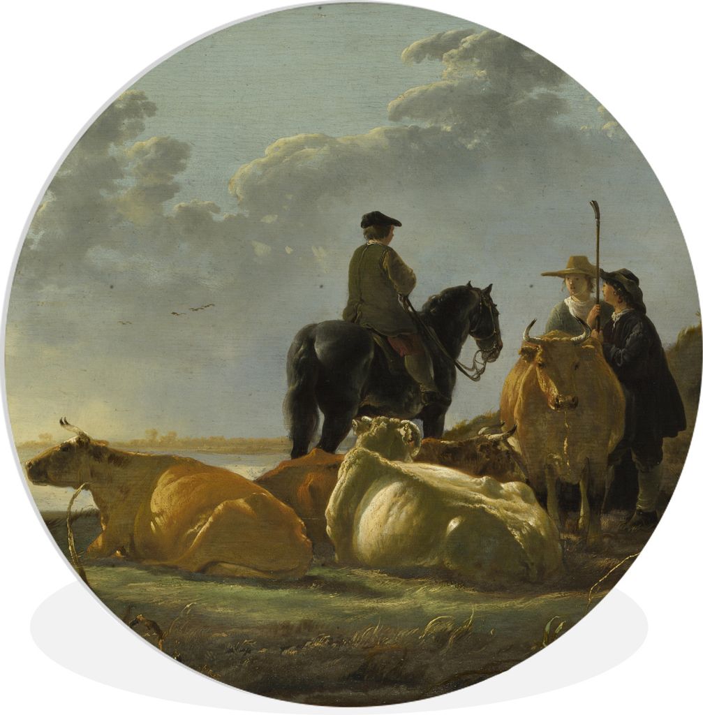 MuchoWow Rundes Wandbild - Runde Bilder Landwirt mit vier Kühen an der Merwede - Aelbert Cuyp Ø 90 cm Kreis Wanddekoration Kunststoff - Wandkre...