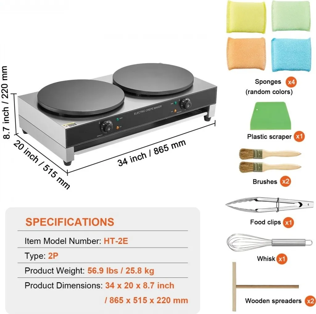 Billig professionnelle double plaque 40cm crêpière électrique 6000W