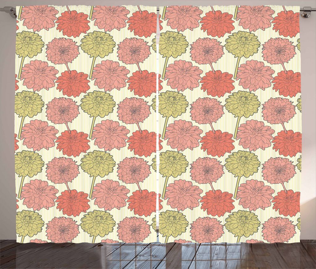 ABAKUHAUS Aster Rustikaler Gardine, Pastell Wachstum Nostalgic, Schlafzimmer Kräuselband Vorhang mit Schlaufen und Haken, 280 x 225 cm, Gelbe Kora...