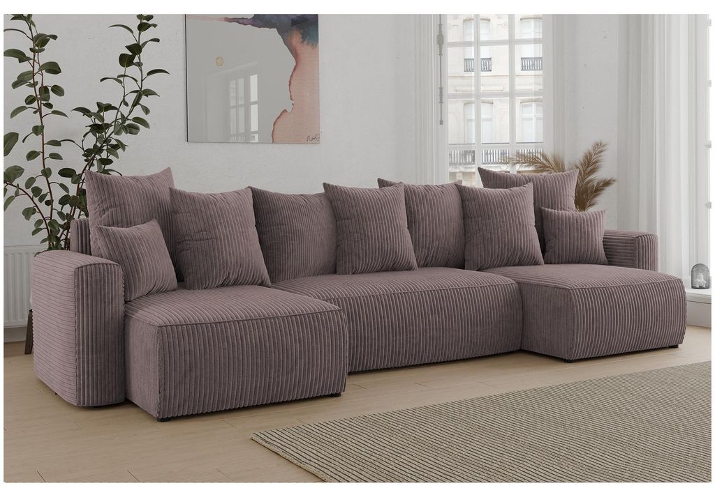 MEBLINI Schlafcouch mit Bettkasten - 312x142x73cm - Braun Cordstoff - DAVE - Ecksofa mit Schlaffunktion - Sofa mit Relaxfunktion und Kopfstützen -...