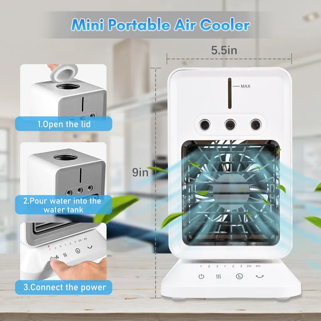 Mini refroidisseur d'air portable USB avec 3 vitesses et timer intégré - 7