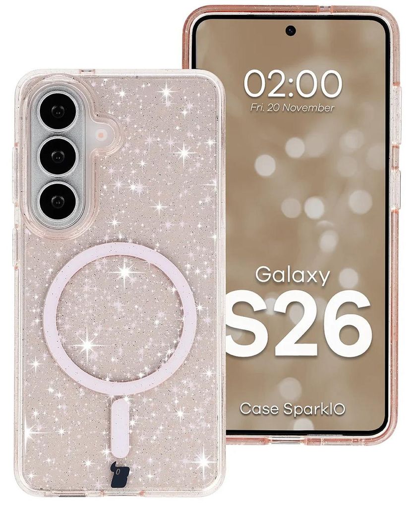 Glitzer Hülle mit Magnetring für Galaxy S26, Bizon Case SparklO, Transparent-Hellorange mit Glitzer