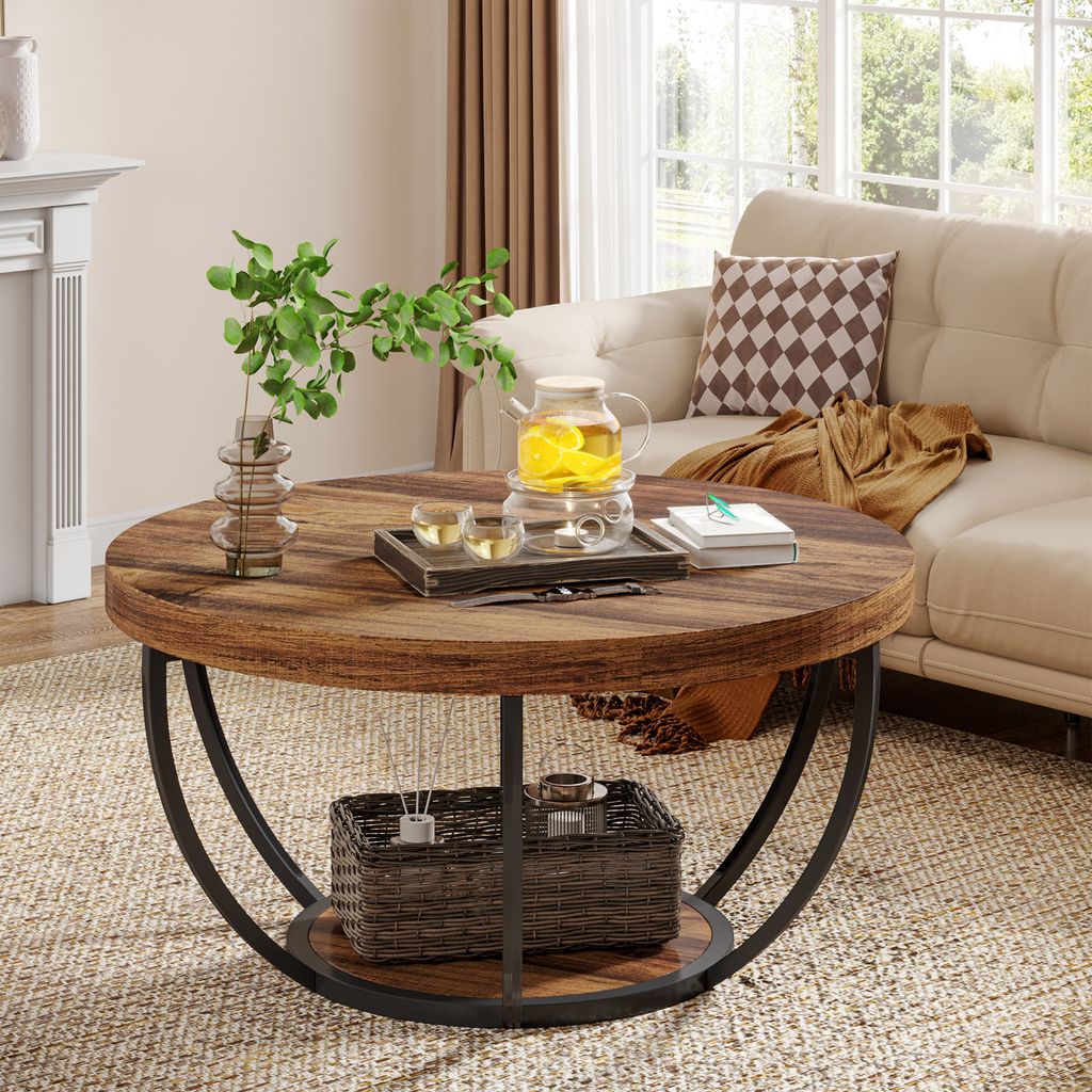 Tribesigns Runde Couchtisch, Industrial 2-Tier-Kreis Produktbild 3