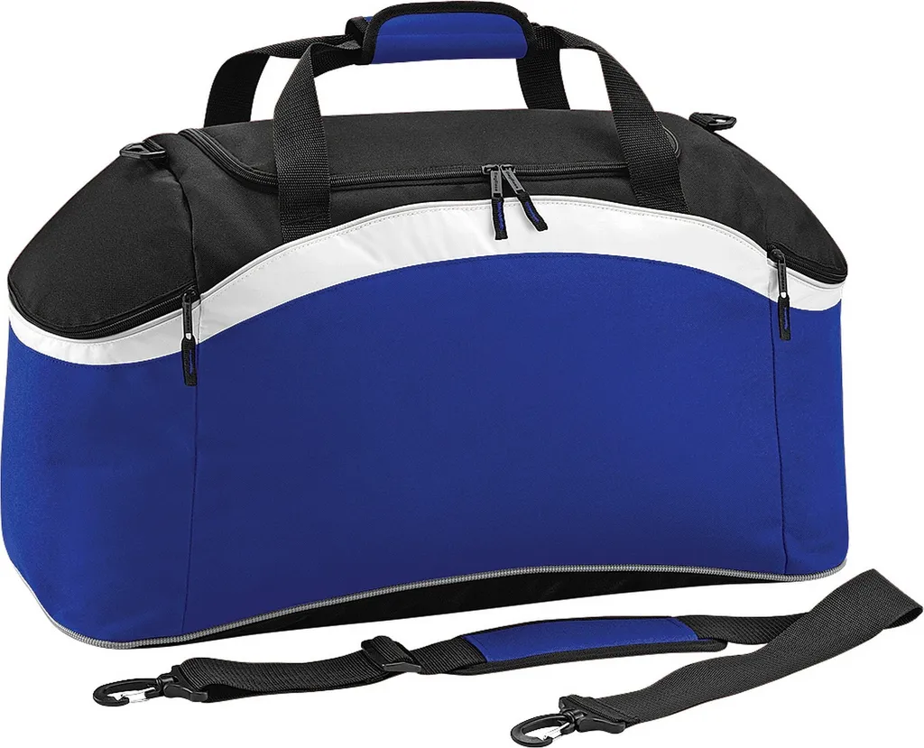 Sac de sport tricolore Bagbase grand format bleu noir et blanc