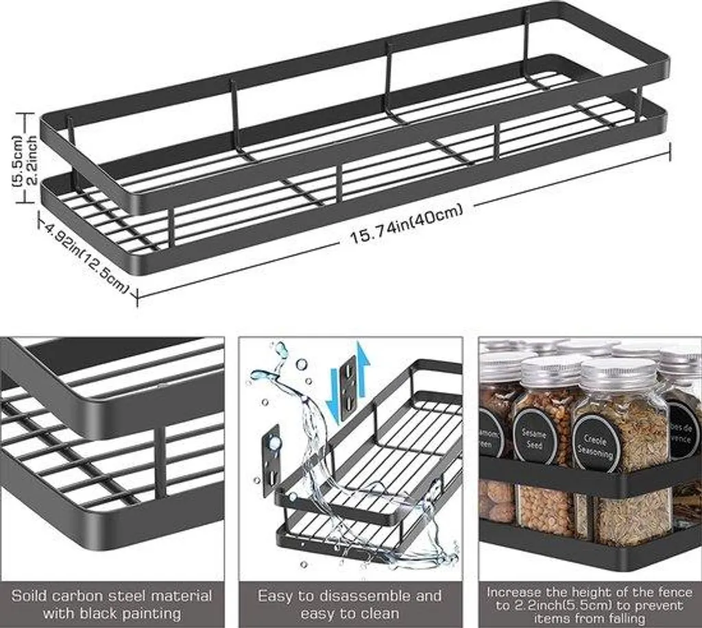 Support mural herbes aromatiques 40cm noir, lot de 2 - Organisation