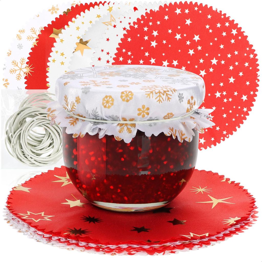 com-four 30x Schmuckdeckchen für Einmachgläser - Marmeladen-Deckchen mit Gummis - weihnachtliches Nachbildung für Einmachgläser - Gläserdeck...