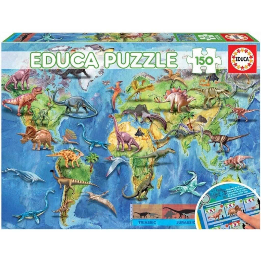 EDUCA Puzzle Weltkarte mit Dinosauriern 150 Teile