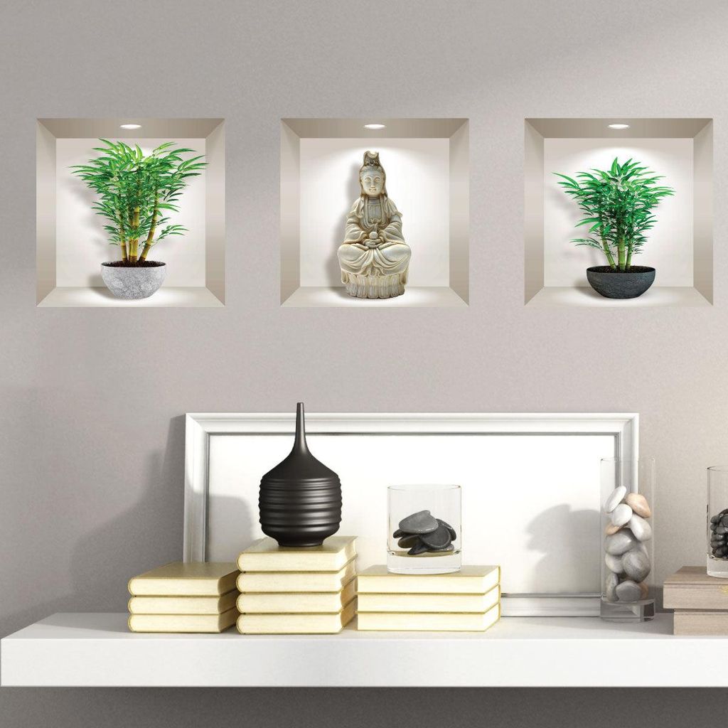 3D-Aufkleber mit Bambus- und Buddha-Motiven, 30 x 90 cm