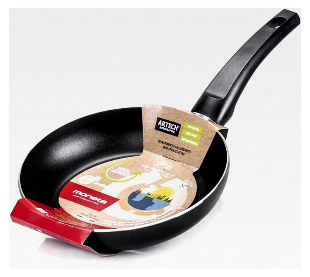 Pfanne, 20 cm, Aluminium, 100% recycelt, für alle Kochplatten einschließlich Induktion. Hergestellt in Italien, Schwarz