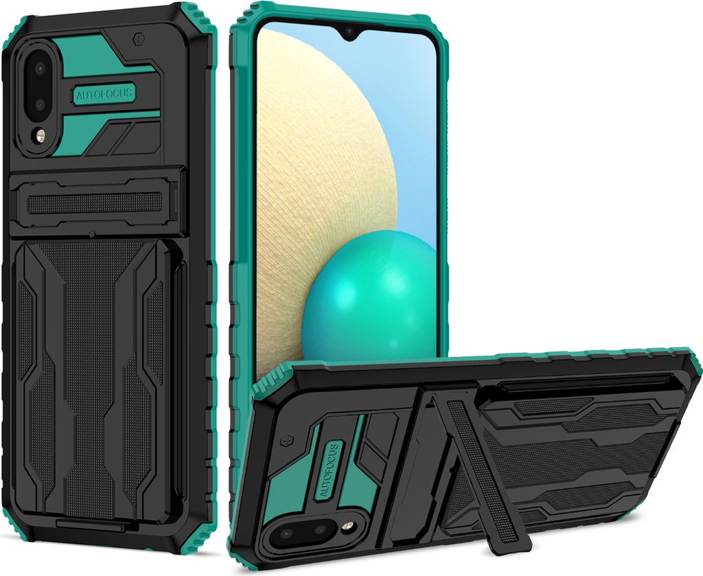 Galaxy A02 / M02 Hülle, Hybrid Robust Schutz Stoßfest Schutzhülle mit Kartenhalter Ständer für Samsung Galaxy A02 / M02 Grün