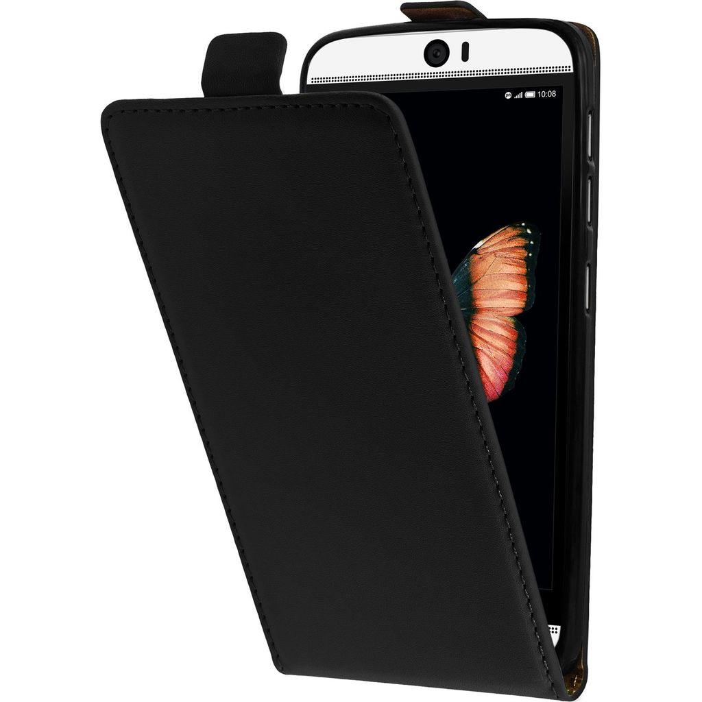 PhoneNatic Kunst-Lederhülle kompatibel mit HTC Butterfly 3 - Flip-Case schwarz Cover