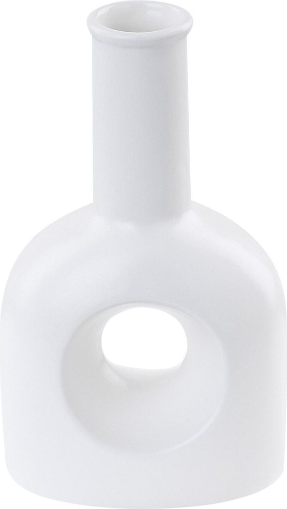 BELIANI Blumenvase Weiß Keramik 22 cm Handgemacht Langer Hals Schmale Öffnung Organische Form Deko Accessoires für Wohnzimmer Schlafzimmer Flur