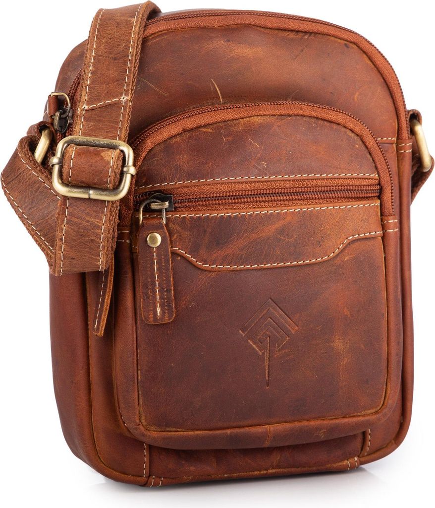 Jorey Herren Umhängetasche Echtleder Vintage Reißverschluss Diebstahlschutz Braun