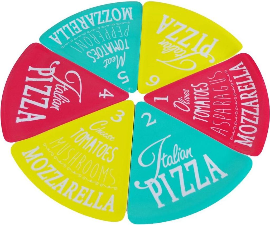 Pizzateller 6teilig bunt Melamine Pizzastücke Pizza Pizzastück Teller eckig