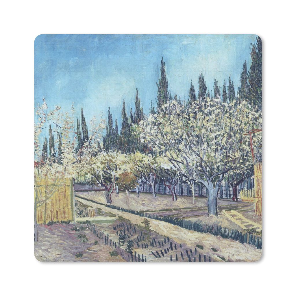 MuchoWow Mauspad Mousepad Obstgarten vor Zypressen - Vincent van Gogh 20x20 cm - Mousepads - Maus Mat - Pad - Mausunterlage - Desk Mat - Bureauar...