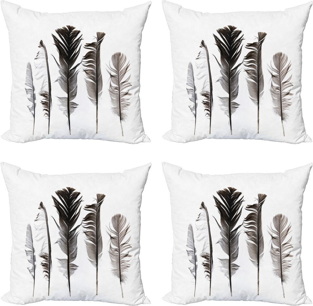 ABAKUHAUS Feder Kissenbezug Set (4 Stück), Artikel aus dem Vogelflügel, Moderner Doppelseitiger Digitaldruck, 45 cm x 45 cm, grau schwachgrau