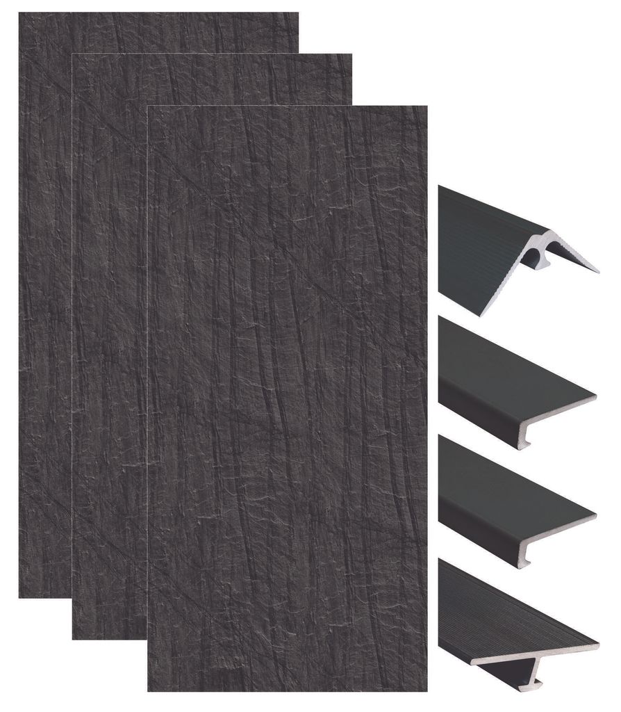ONDEE ZEN – Komplettes Montageset für Wandpaneele „Ardoise“ 200 cm – inklusive schwarzem Profil