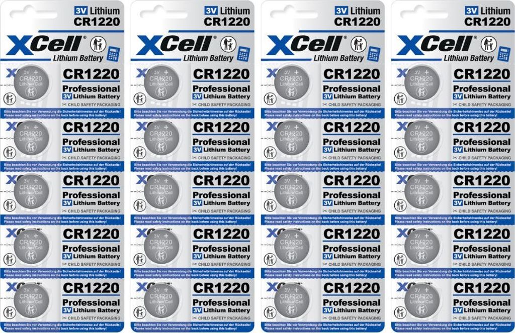 20x XCell Lithium-Knopfzelle CR1220 3V/40mAh (4x 5er-Pack)