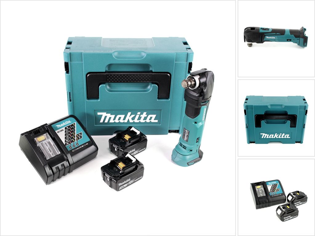 Makita DTM 51 RFJ 18V Li-Ion Akku Multifunktionswerkzeug im Makpac + 2x 3,0 Ah Li-Ion Akku + Akku Schnellladegerät